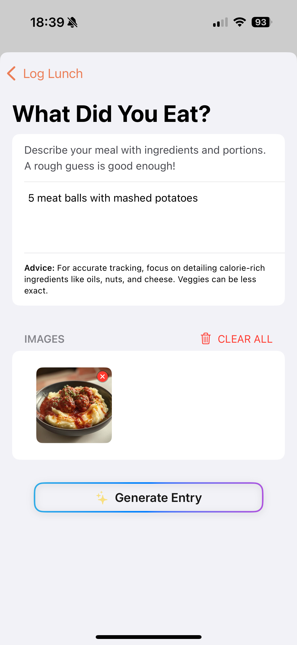 Lemon App - Food Entry