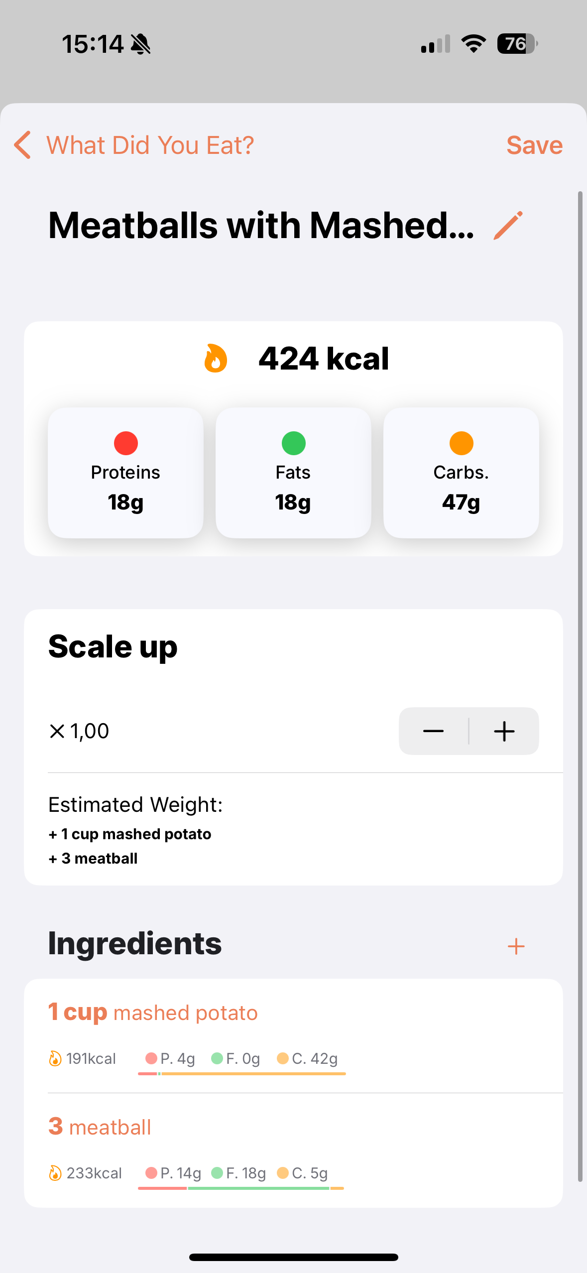 Lemon App - Nutrition Results